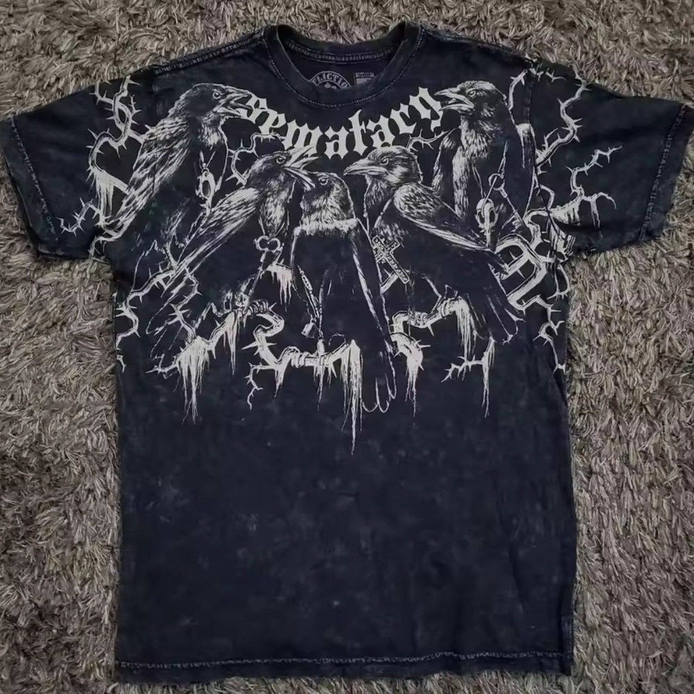 Affliction Black Short Sleeve Tees with Intricate Designs